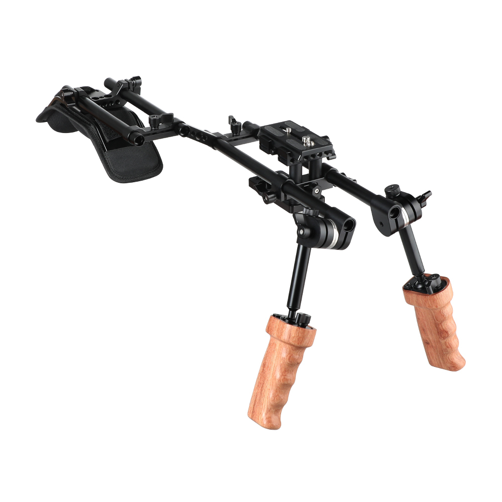 CAMVATE Pro Shoulder Mount Rig With QR Manfrotto Plate & Dual Wooden Handgrip For HDSLR Camera / DV Camcorder