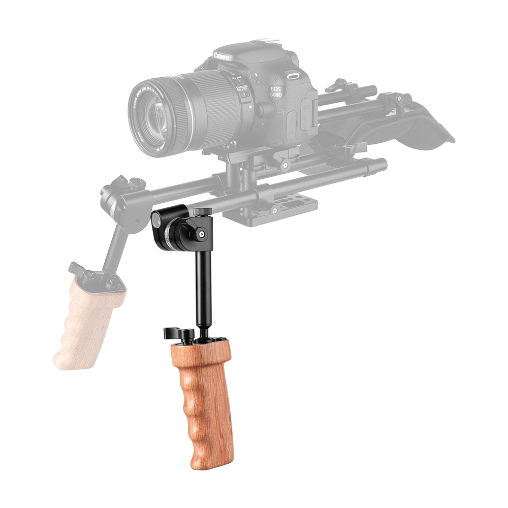 CAMVATE Wooden Handgrip With Built-in Ball Head Connection & 15mm Double Rod Clamp For Camera Cage Kit (Either Side)