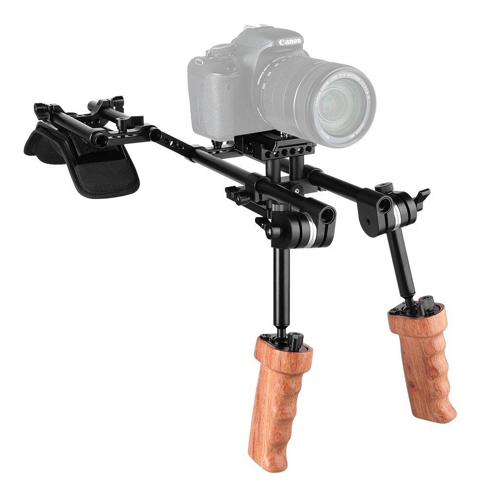 CAMVATE Pro Shoulder Mount Rig With QR Manfrotto Plate & Dual Wooden Handgrip For HDSLR Camera / DV Camcorder