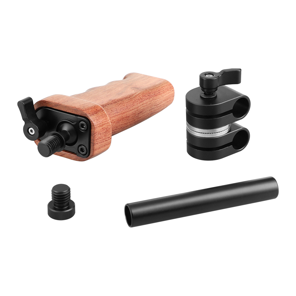 CAMVATE Wooden Handgrip With Built-in Ball Head Connection & 15mm Double Rod Clamp For Camera Cage Kit (Either Side)