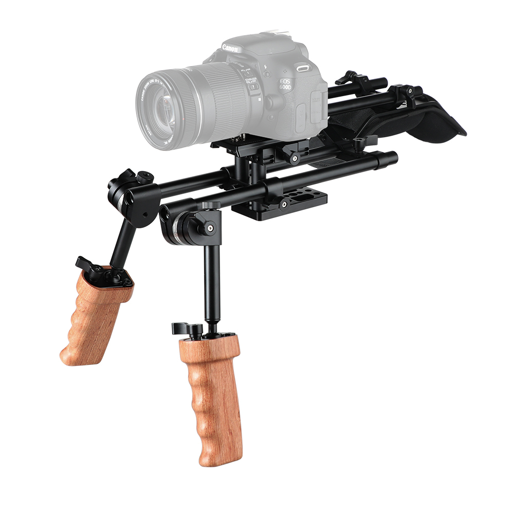 CAMVATE Pro Shoulder Mount Rig With QR Manfrotto Plate & Dual Wooden Handgrip For HDSLR Camera / DV Camcorder