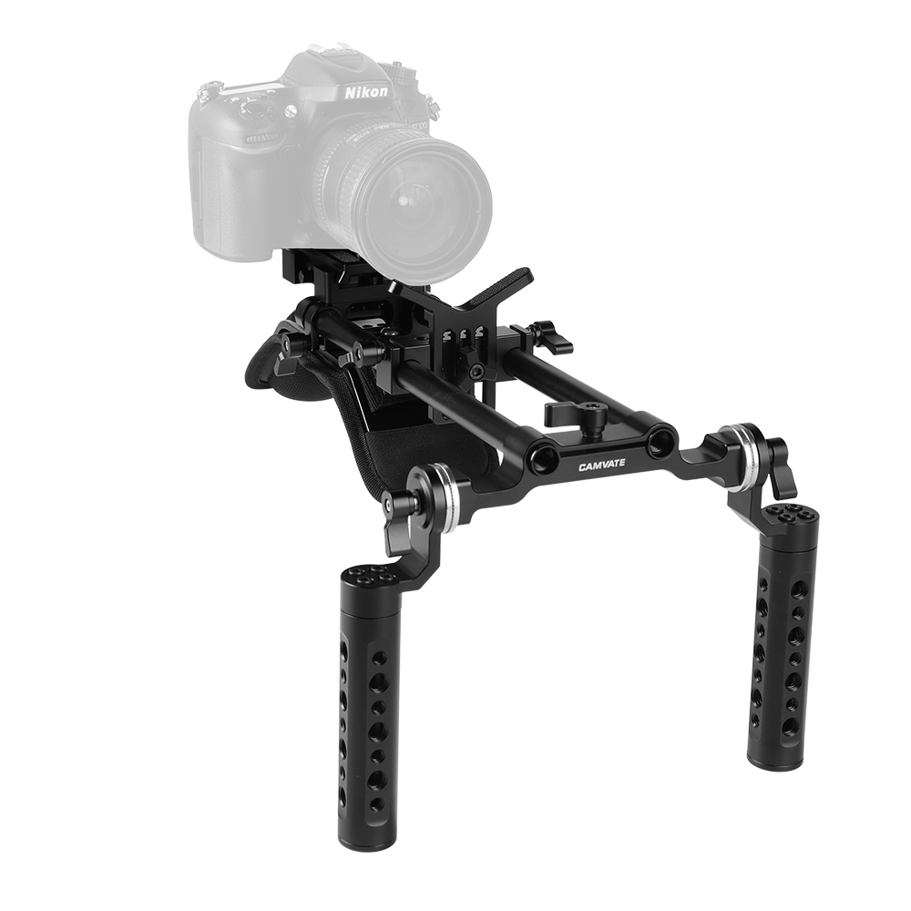 CAMVATE Shoulder Mount 15mm Railblocks Rig With Manfrotto QR Plate & Lens Support For DSLR Camera / DV Camcorder