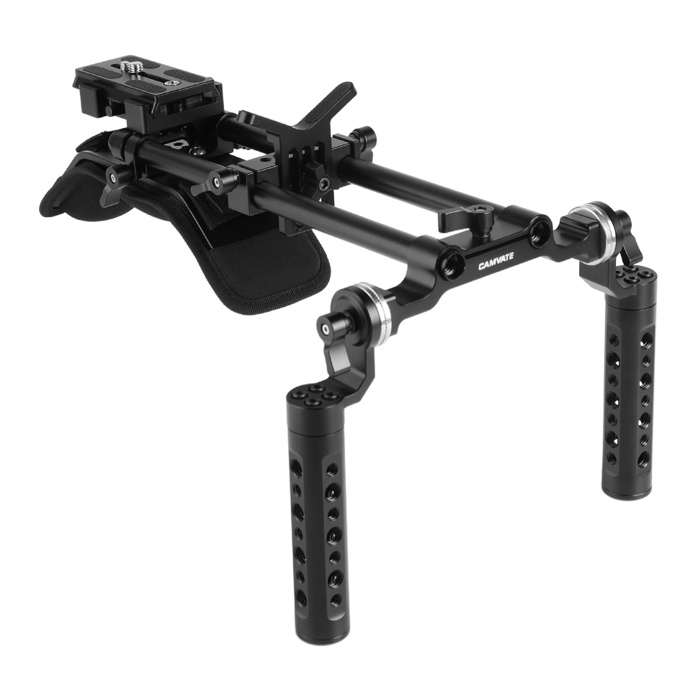 CAMVATE Shoulder Mount 15mm Railblocks Rig With Manfrotto QR Plate & Lens Support For DSLR Camera / DV Camcorder