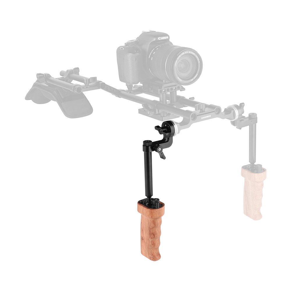 CAMVATE Wooden Handgrip With Ball Head Connection & Rosette Mount Joint For Camcorder Shoulder Rig (Either Side)