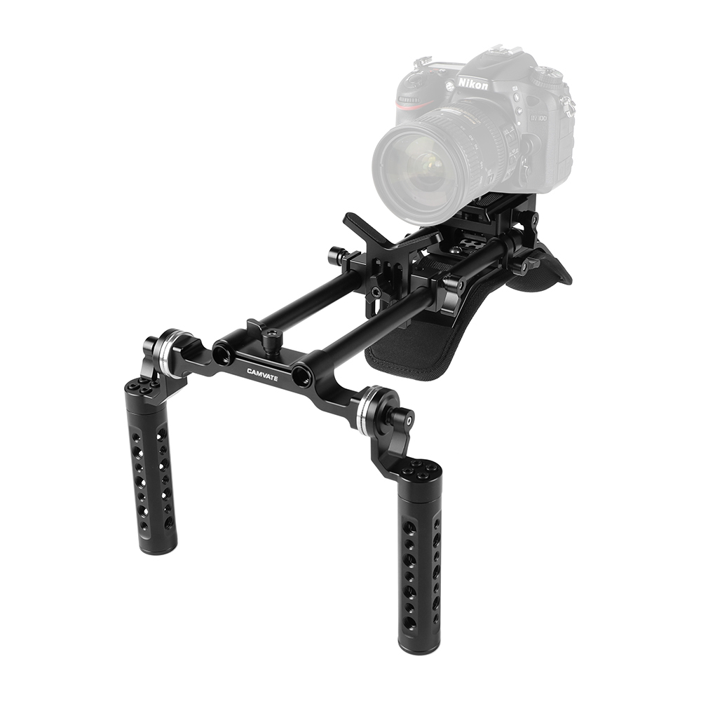 CAMVATE Shoulder Mount 15mm Railblocks Rig With Manfrotto QR Plate & Lens Support For DSLR Camera / DV Camcorder