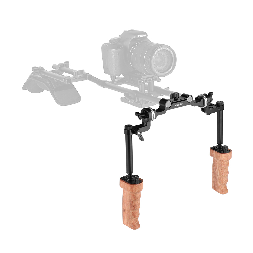 CAMVATE Wooden Handgrip A Pair With Built-in Ball Head Connection & ARRI Rosette Mount Joint