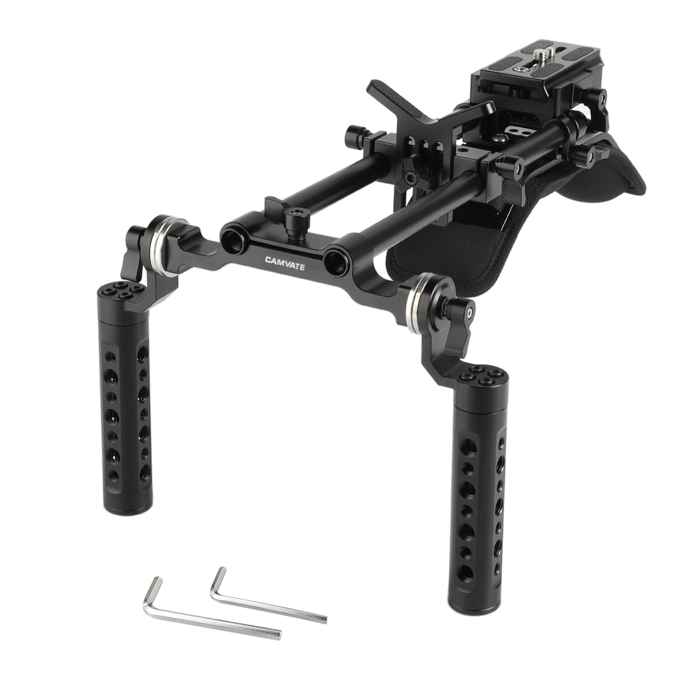 CAMVATE Shoulder Mount 15mm Railblocks Rig With Manfrotto QR Plate & Lens Support For DSLR Camera / DV Camcorder