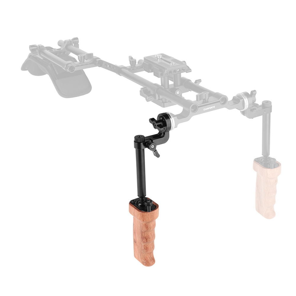 CAMVATE Wooden Handgrip With Ball Head Connection & Rosette Mount Joint For Camcorder Shoulder Rig (Either Side)
