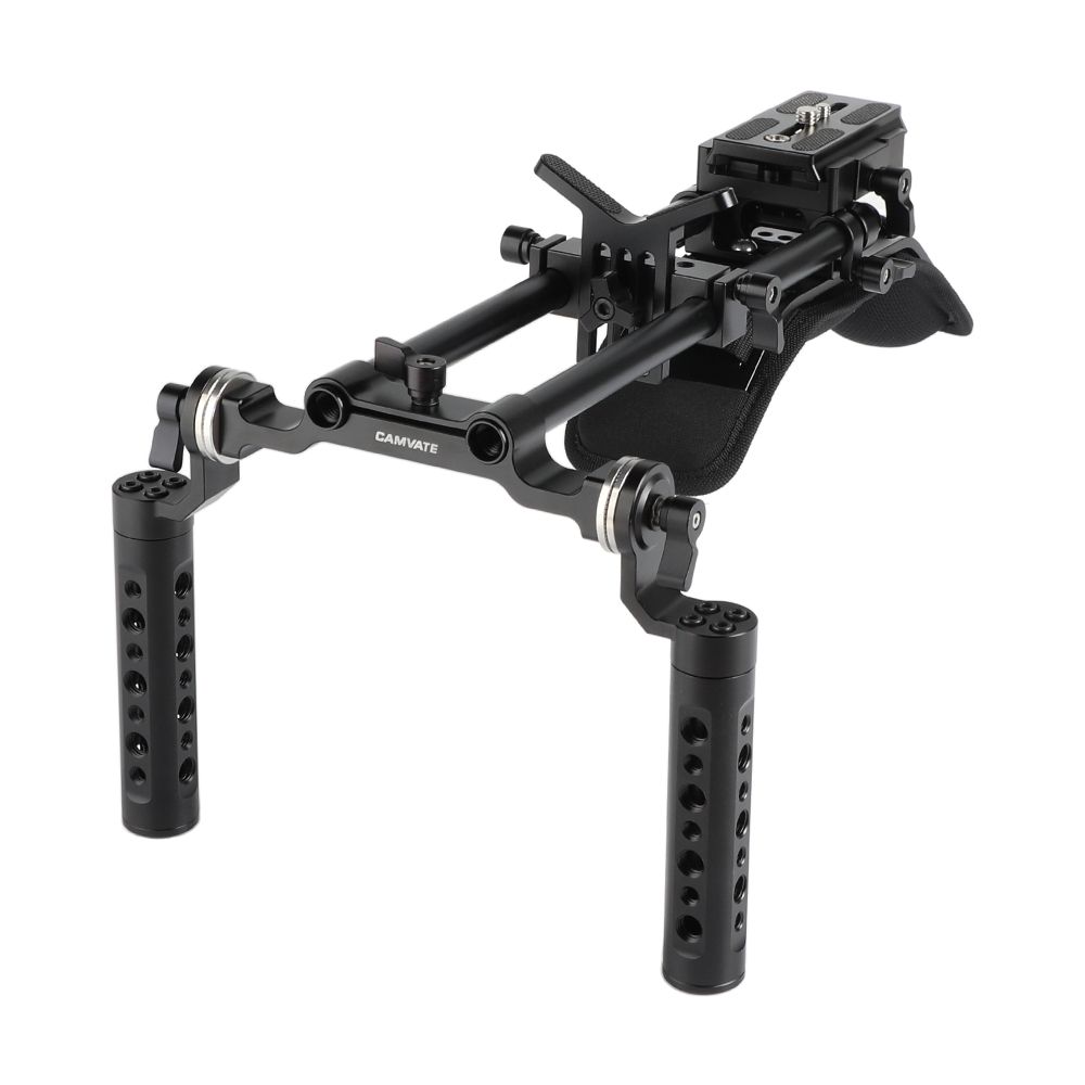 CAMVATE Shoulder Mount 15mm Railblocks Rig With Manfrotto QR Plate & Lens Support For DSLR Camera / DV Camcorder