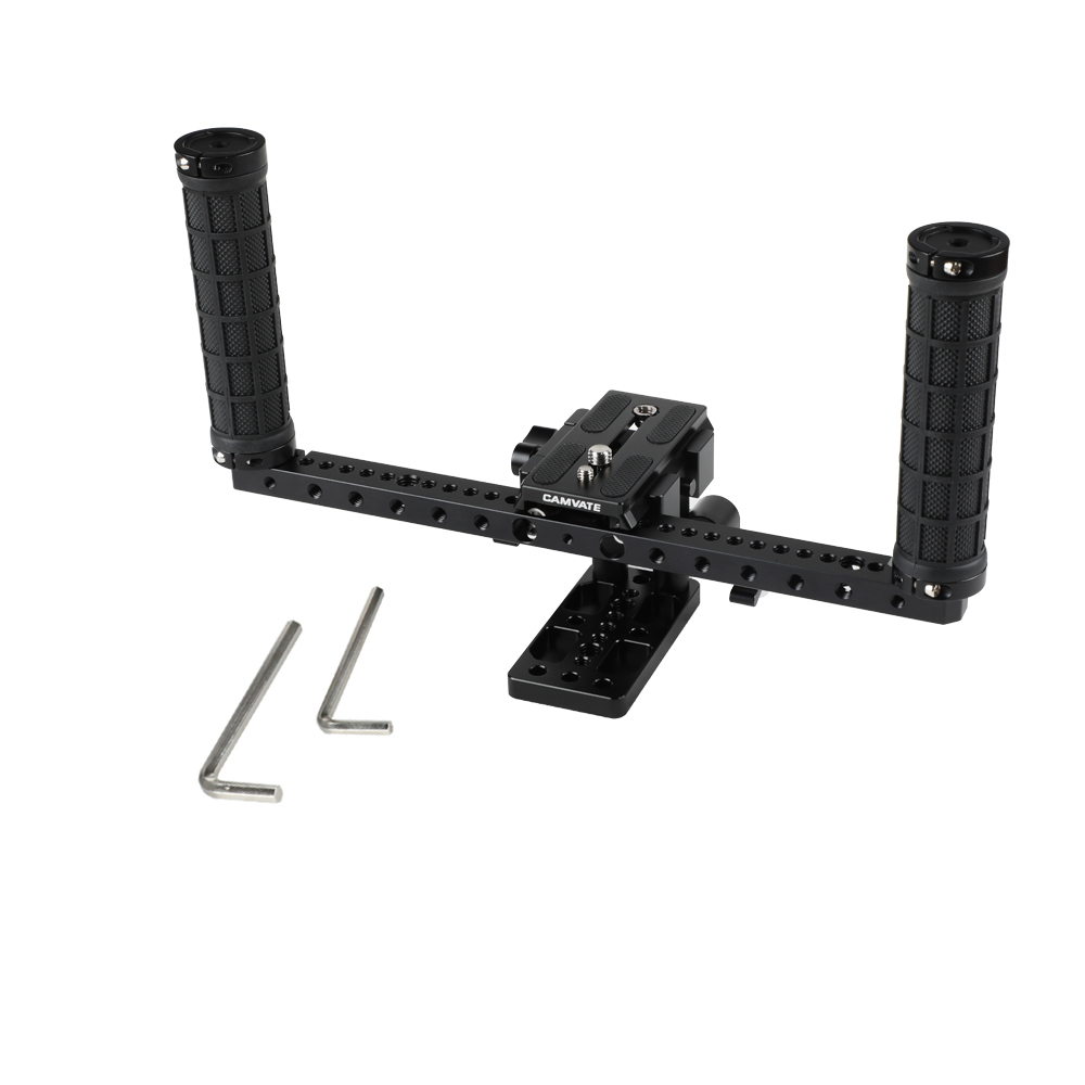 CAMVATE DSLR Camera Supporting Rig With Manfrotto QR Plate & Rubber Handgrip For Shoulder Mount Rig