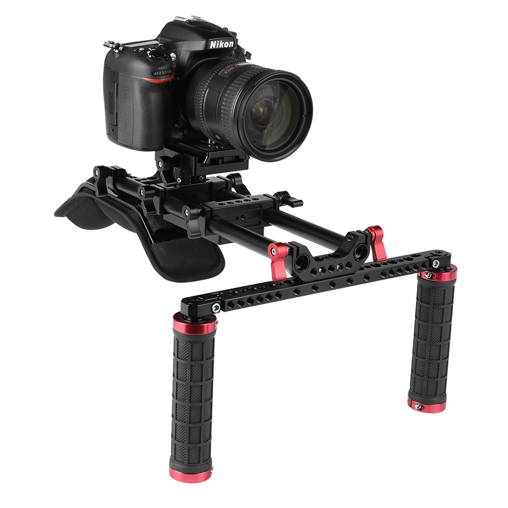 CAMVATE Dual Rubber Handgrip With 15mm Dual Rod Clamp For DSLR Camera Shoulder Mount Supporting Rig