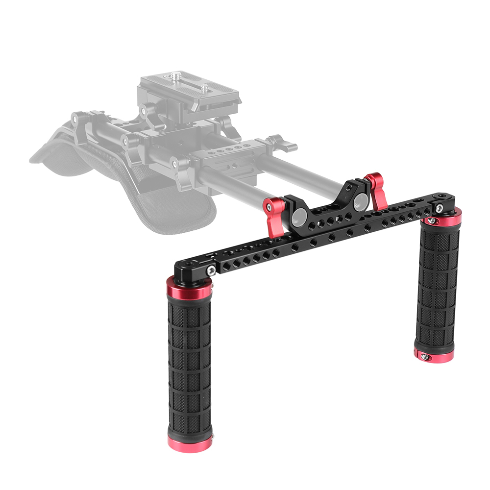 CAMVATE Dual Rubber Handgrip With 15mm Dual Rod Clamp For DSLR Camera Shoulder Mount Supporting Rig