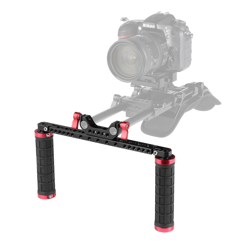 CAMVATE Dual Rubber Handgrip With 15mm Dual Rod Clamp For DSLR Camera Shoulder Mount Supporting Rig