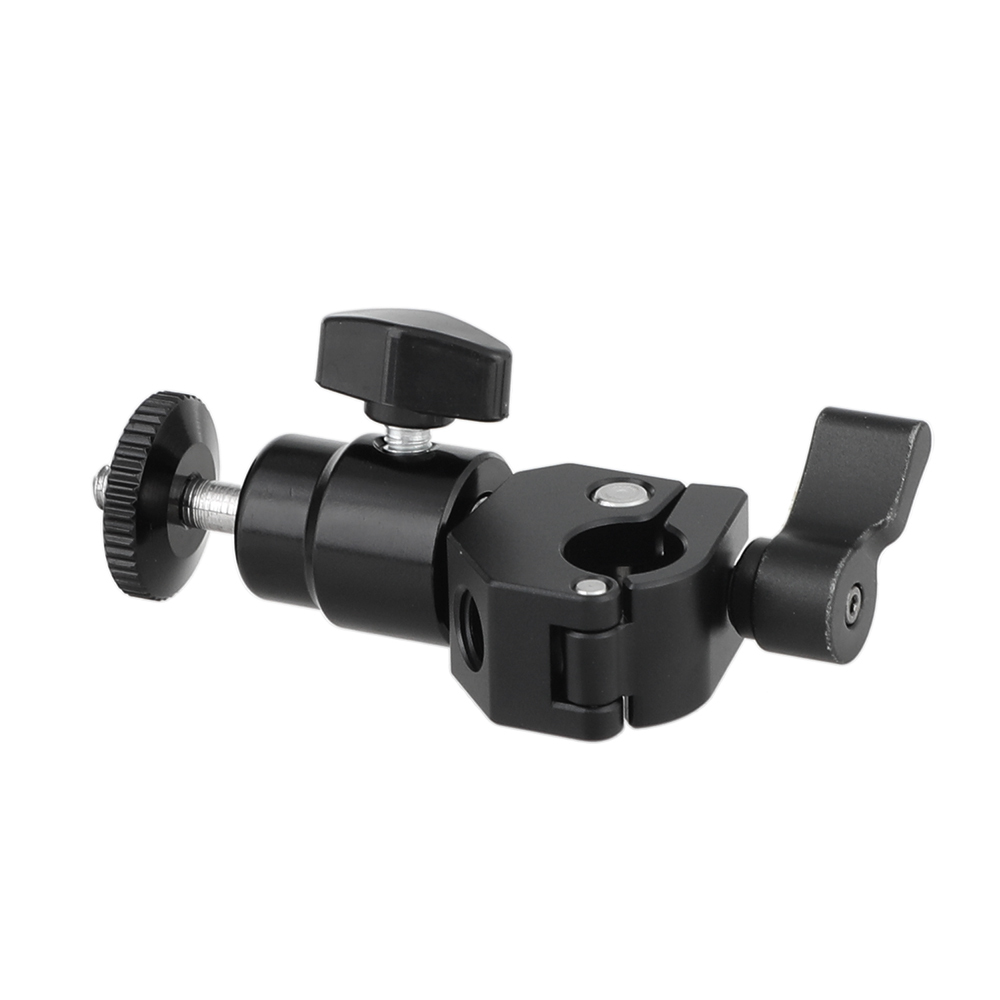 CAMVATE Quick Release 15mm Rod Clamp & 1/4"-20 Thumbscrew Ball Head Holder (Black Locking Knob)