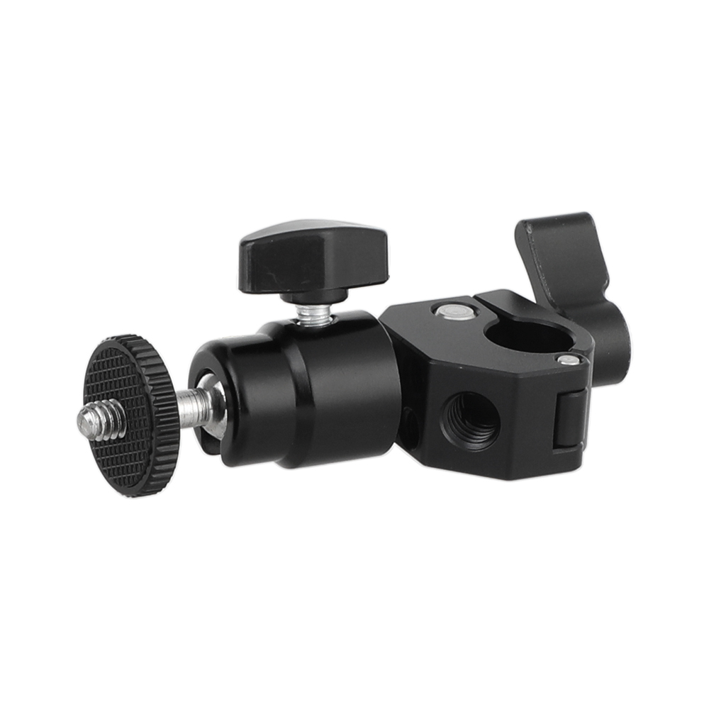 CAMVATE Quick Release 15mm Rod Clamp & 1/4"-20 Thumbscrew Ball Head Holder (Black Locking Knob)