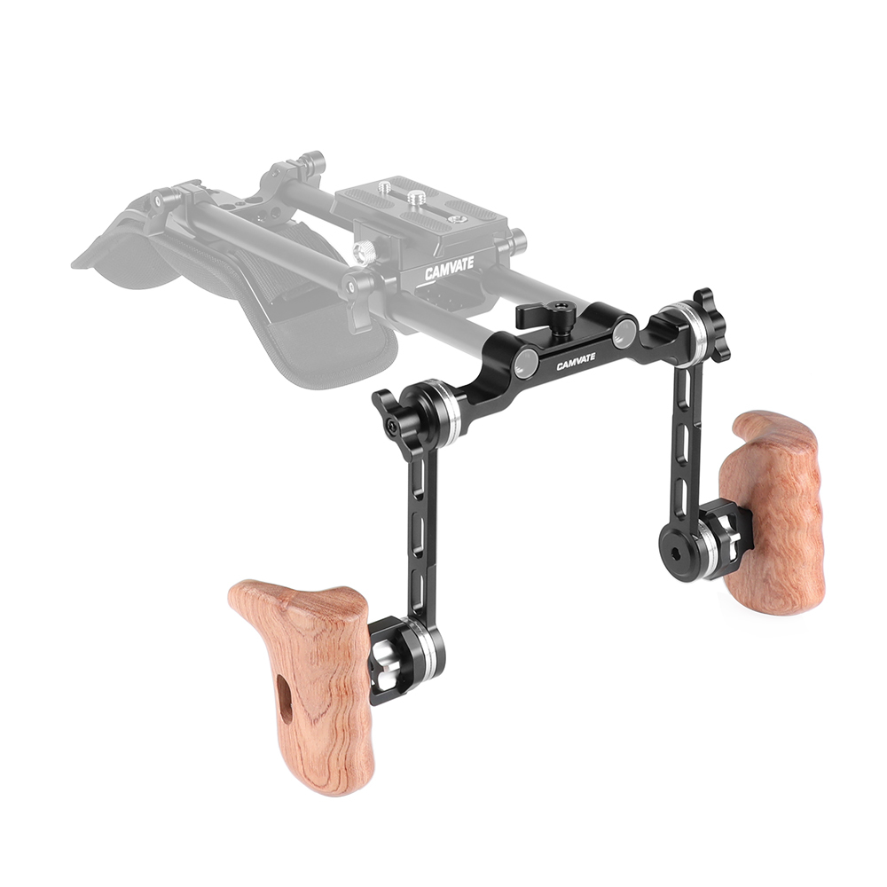CAMVATE ARRI Rosette Connection Handgrip Pair (Wood) With 15mm Rod Clamp For DLSR Camera Shoulder Rig