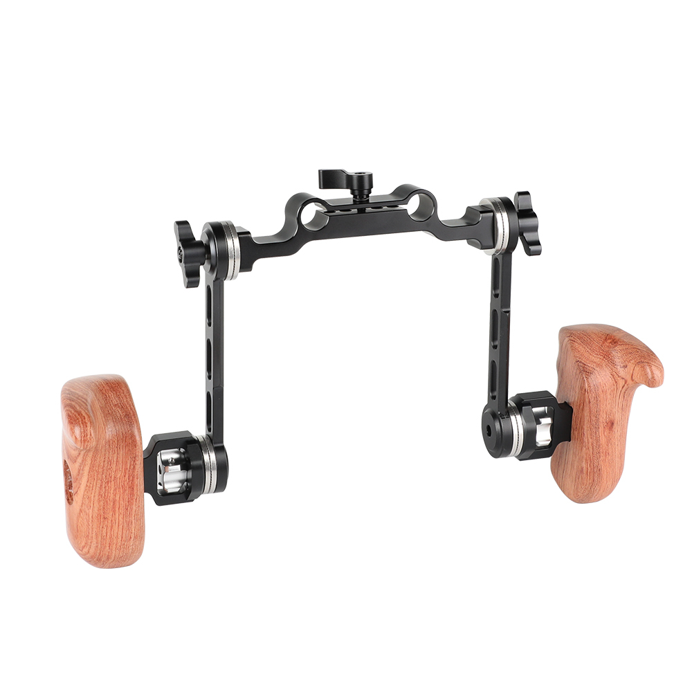 CAMVATE ARRI Rosette Connection Handgrip Pair (Wood) With 15mm Rod Clamp For DLSR Camera Shoulder Rig
