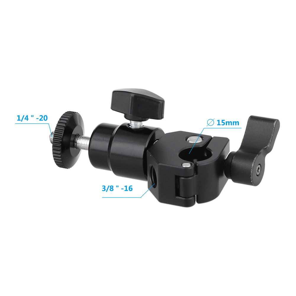 CAMVATE Quick Release 15mm Rod Clamp & 1/4"-20 Thumbscrew Ball Head Holder (Black Locking Knob)
