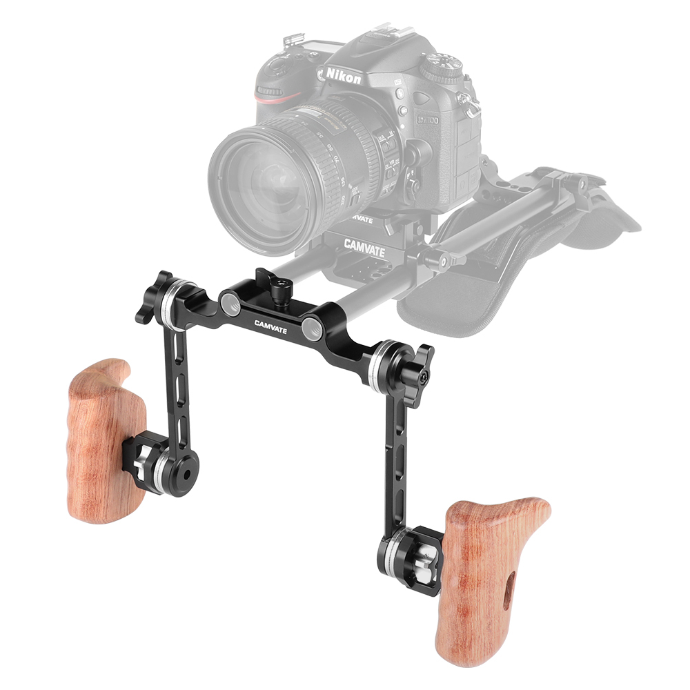 CAMVATE ARRI Rosette Connection Handgrip Pair (Wood) With 15mm Rod Clamp For DLSR Camera Shoulder Rig