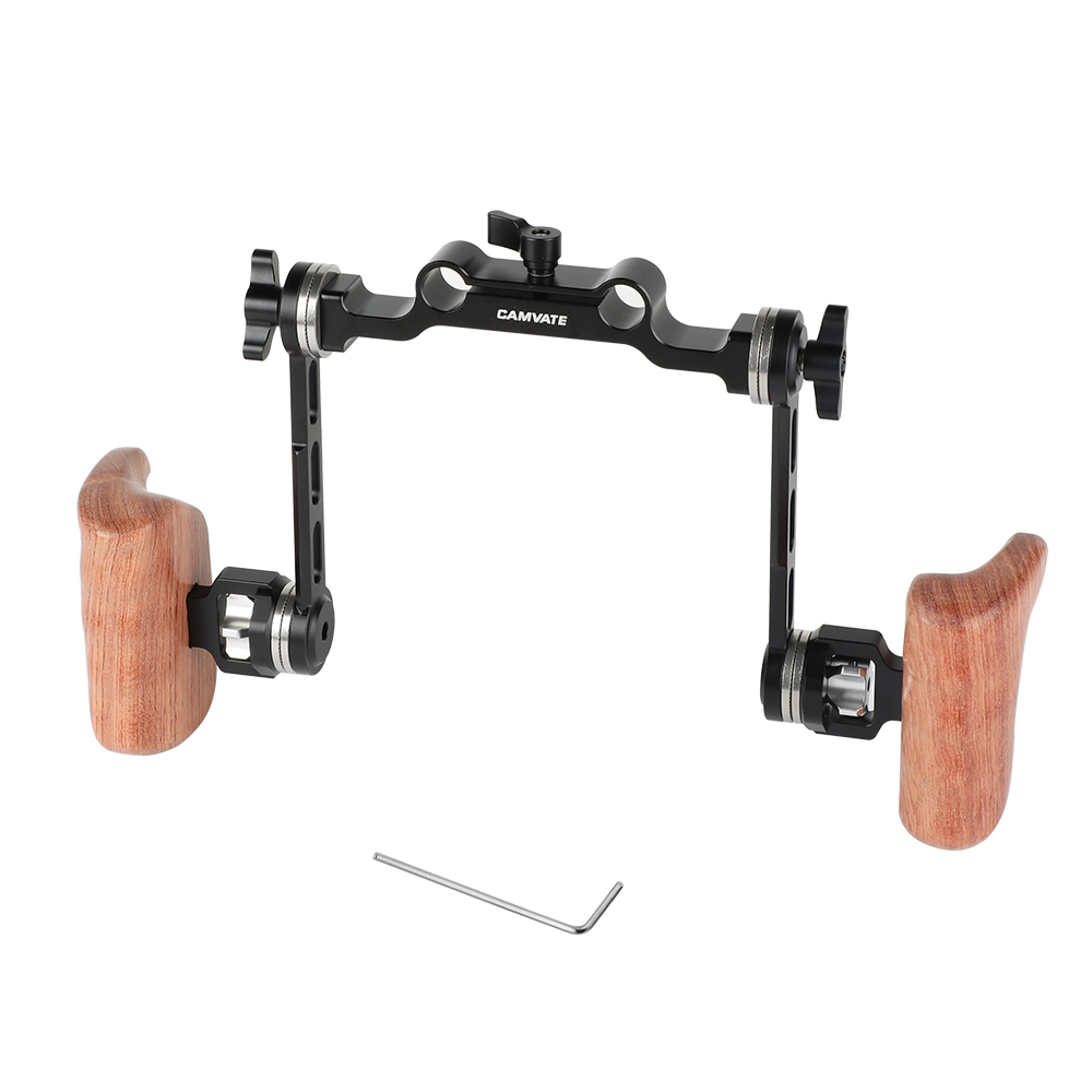 CAMVATE ARRI Rosette Connection Handgrip Pair (Wood) With 15mm Rod Clamp For DLSR Camera Shoulder Rig