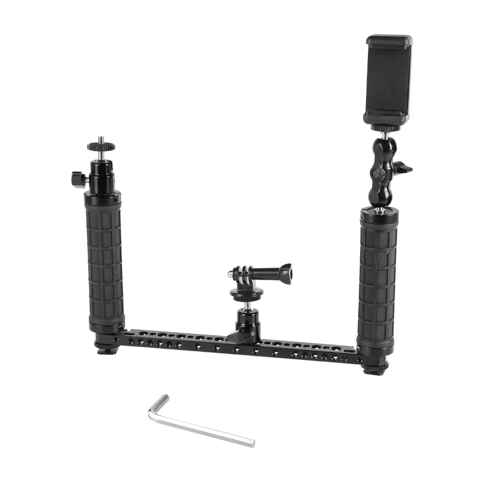 CAMVATE Dual Rubber Handgrip Supporting Rig With Mobile Phone Clip & Monopod Mount For GoPro HD HERO 1 2 3 4 Camera