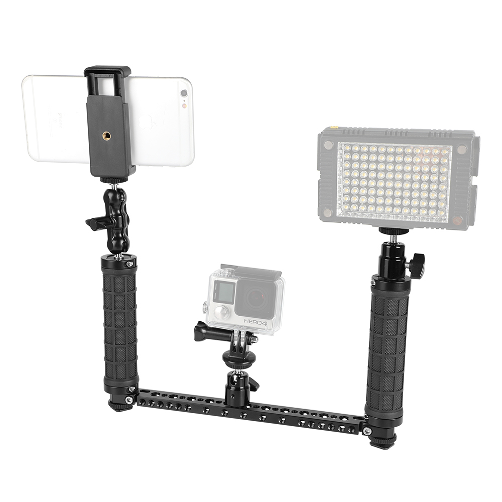 CAMVATE Dual Rubber Handgrip Supporting Rig With Mobile Phone Clip & Monopod Mount For GoPro HD HERO 1 2 3 4 Camera