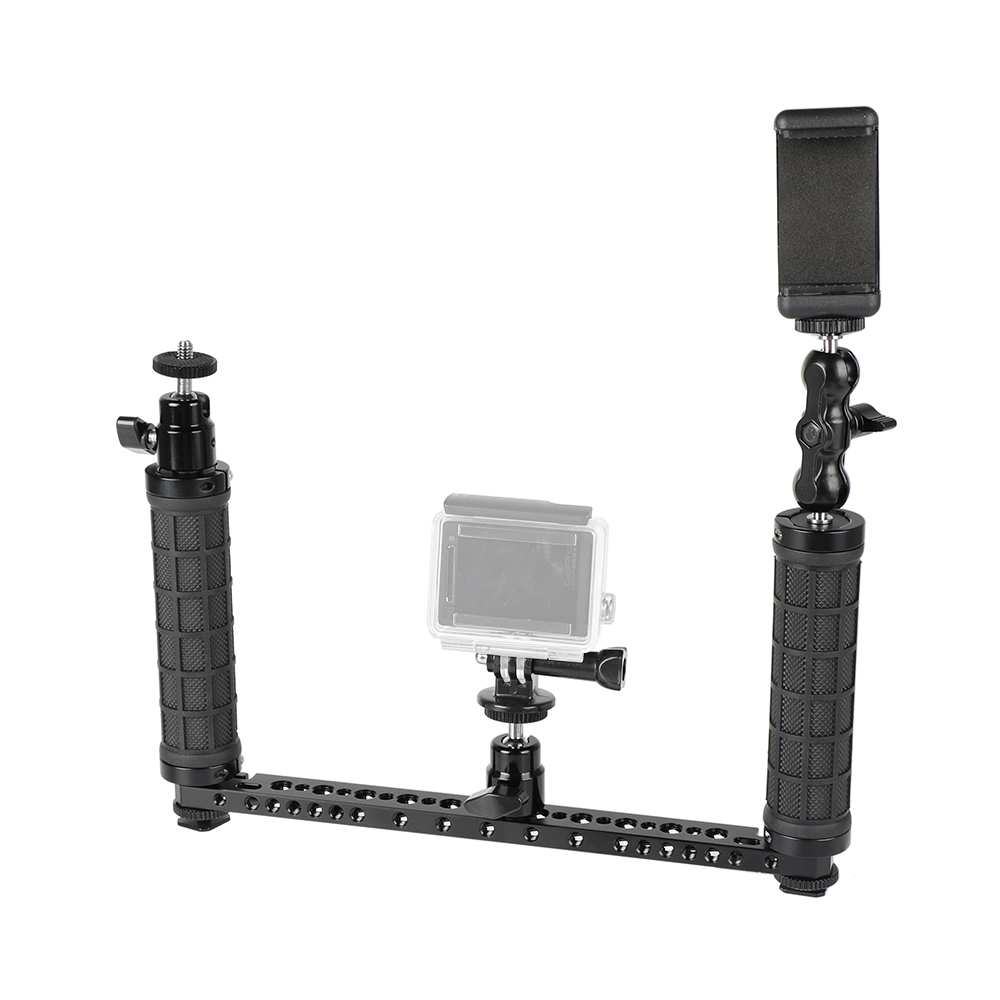 CAMVATE Dual Rubber Handgrip Supporting Rig With Mobile Phone Clip & Monopod Mount For GoPro HD HERO 1 2 3 4 Camera