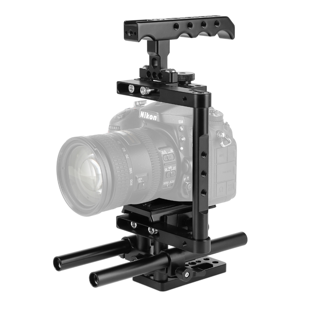 CAMVATE Half Cage Kit With Top Cheese Handle & QR Manfrotto Plate & 15mm Rod Support For DSLR Cameras