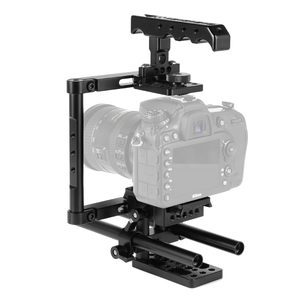 CAMVATE Half Cage Kit With Top Cheese Handle & QR Manfrotto Plate & 15mm Rod Support For DSLR Cameras