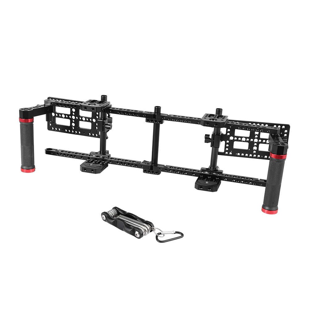 CAMVATE Double Adjustable 7" Director's Monitor Cage Rigs With Dual Rubber Grips & Double Battery Plate