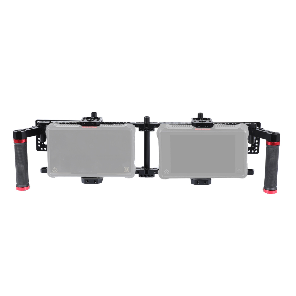 CAMVATE Double Adjustable 7" Director's Monitor Cage Rigs With Dual Rubber Grips & Double Battery Plate