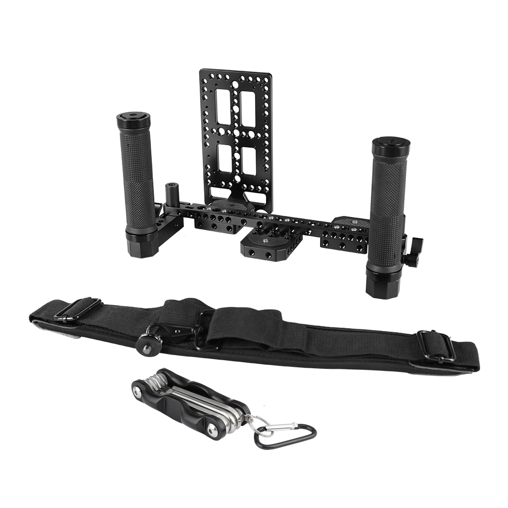 CAMVATE Director’s Monitor Supporting Rig With Dual Rubber Handgrip & Neck Shoulder Strap & Battery Plate