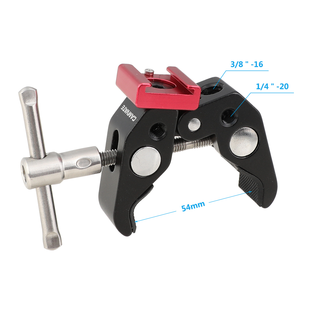 CAMVATE Super Crab Clamp With 1/4" & 3/8" Thread Holes & Red Shoe Mount