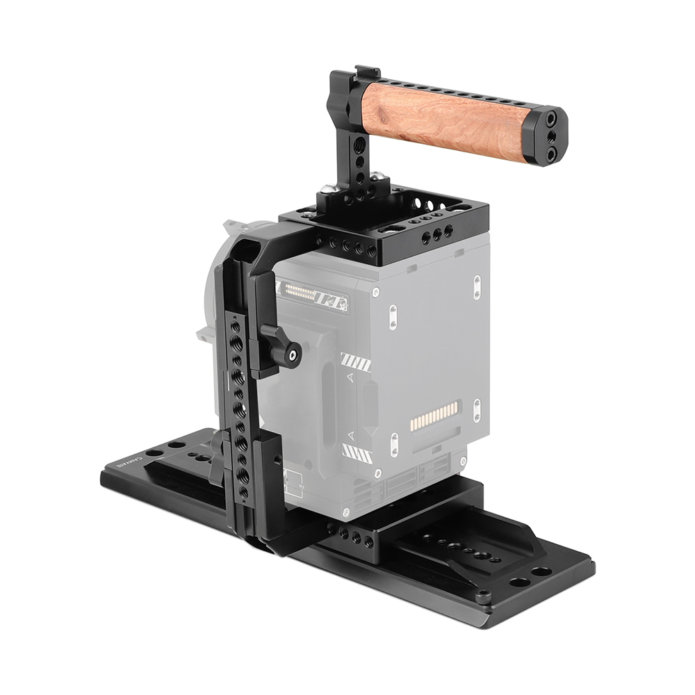 CAMVATE Quick Release Half Cage Kit With 12" ARRI Dovetail Bridge Plate & Wooden Top Handle For RED DSMC2 Video Cameras