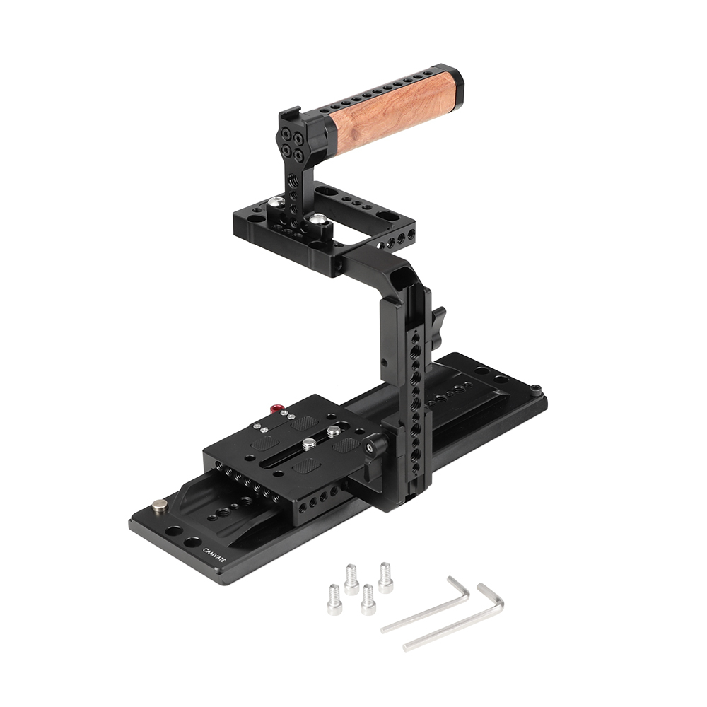 CAMVATE Quick Release Half Cage Kit With 12" ARRI Dovetail Bridge Plate & Wooden Top Handle For RED DSMC2 Video Cameras