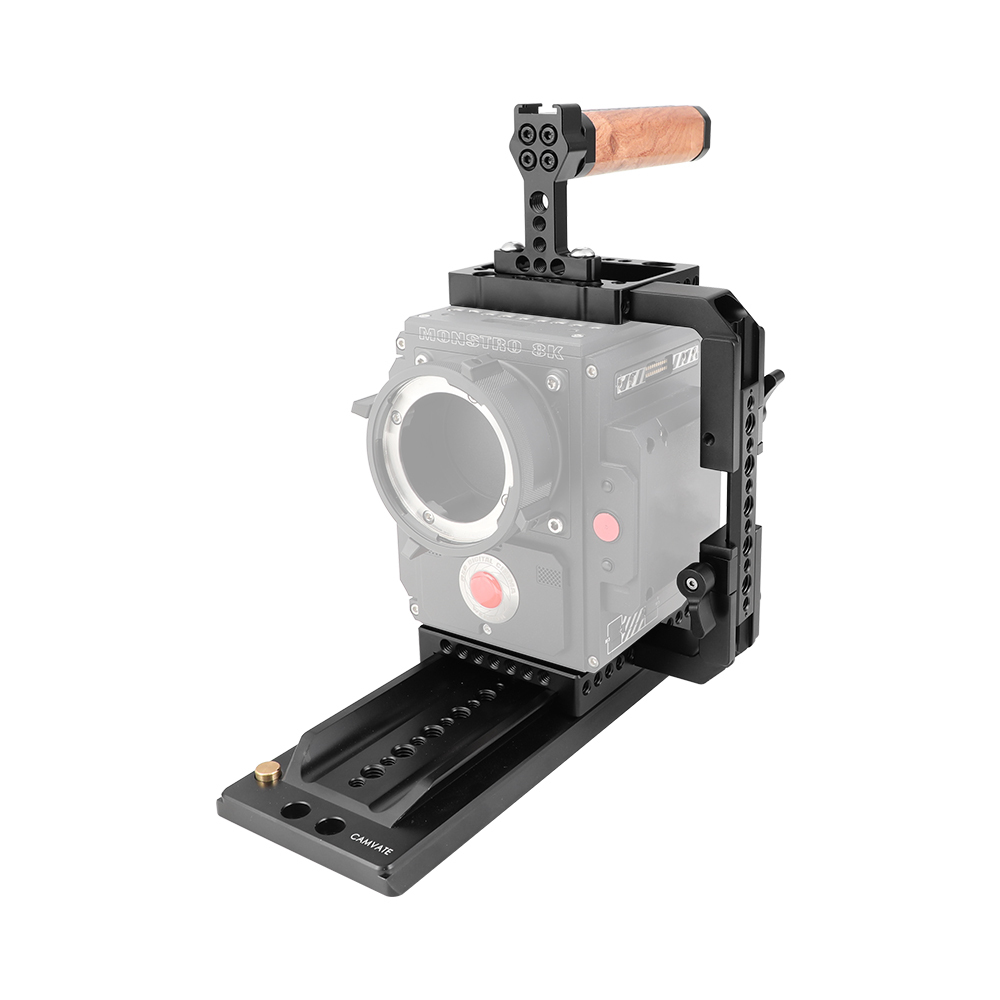 CAMVATE Quick Release Half Cage Kit With 12" ARRI Dovetail Bridge Plate & Wooden Top Handle For RED DSMC2 Video Cameras