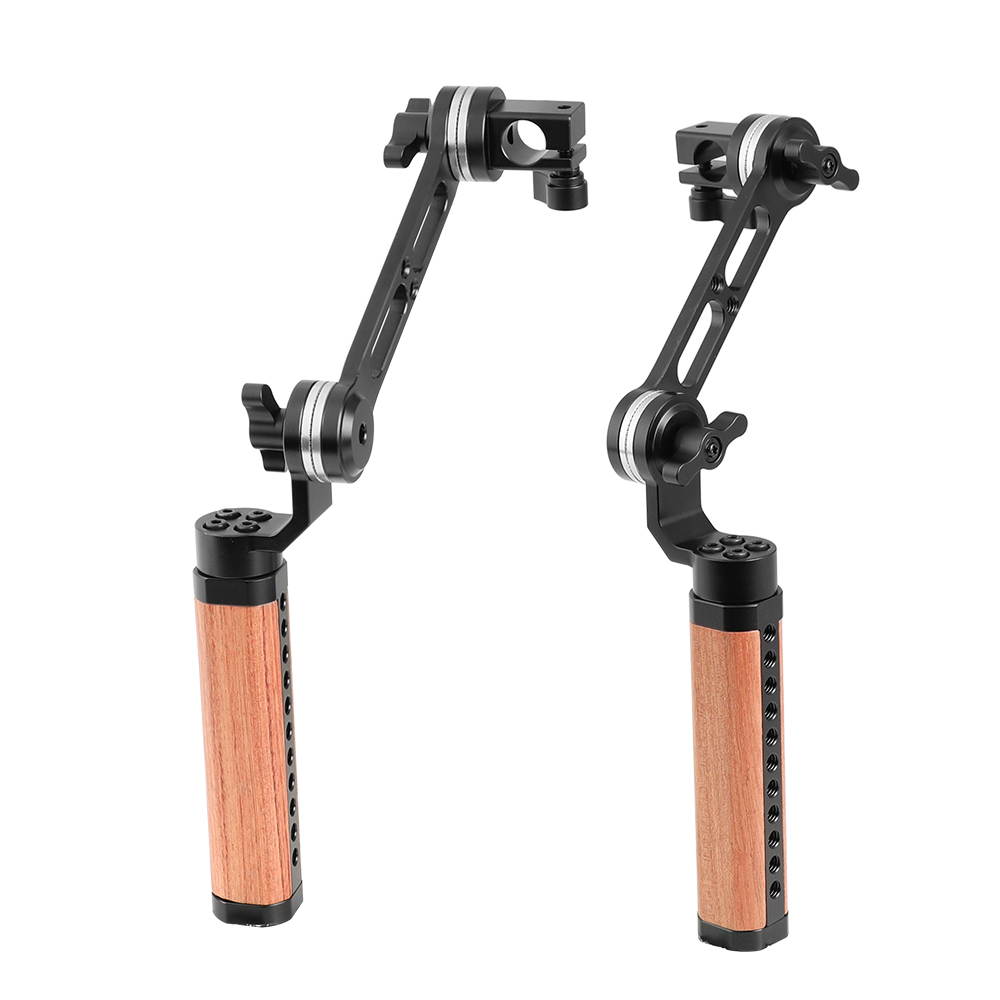 CAMVATE Adjustable Wooden Handgrip With ARRI Rosette Style Connection Joint & 15mm Single Rod Clamp (A Pair)