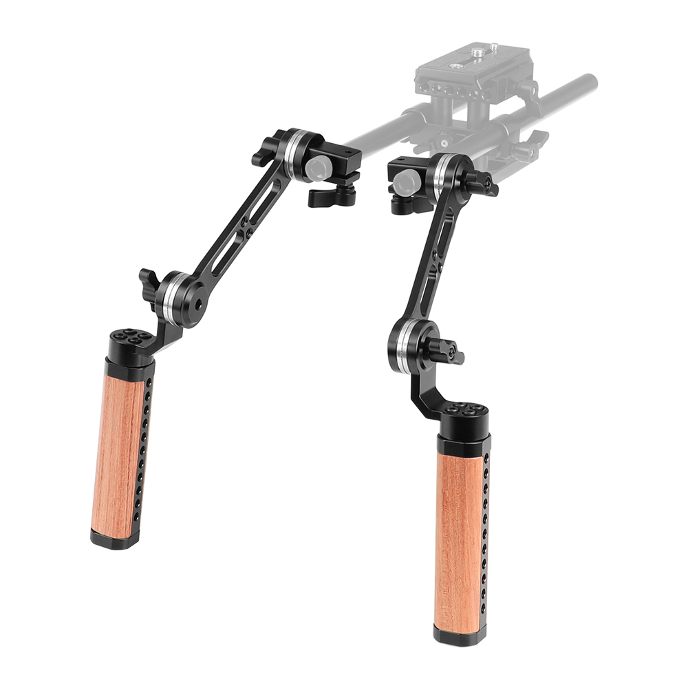 CAMVATE Adjustable Wooden Handgrip With ARRI Rosette Style Connection Joint & 15mm Single Rod Clamp (A Pair)
