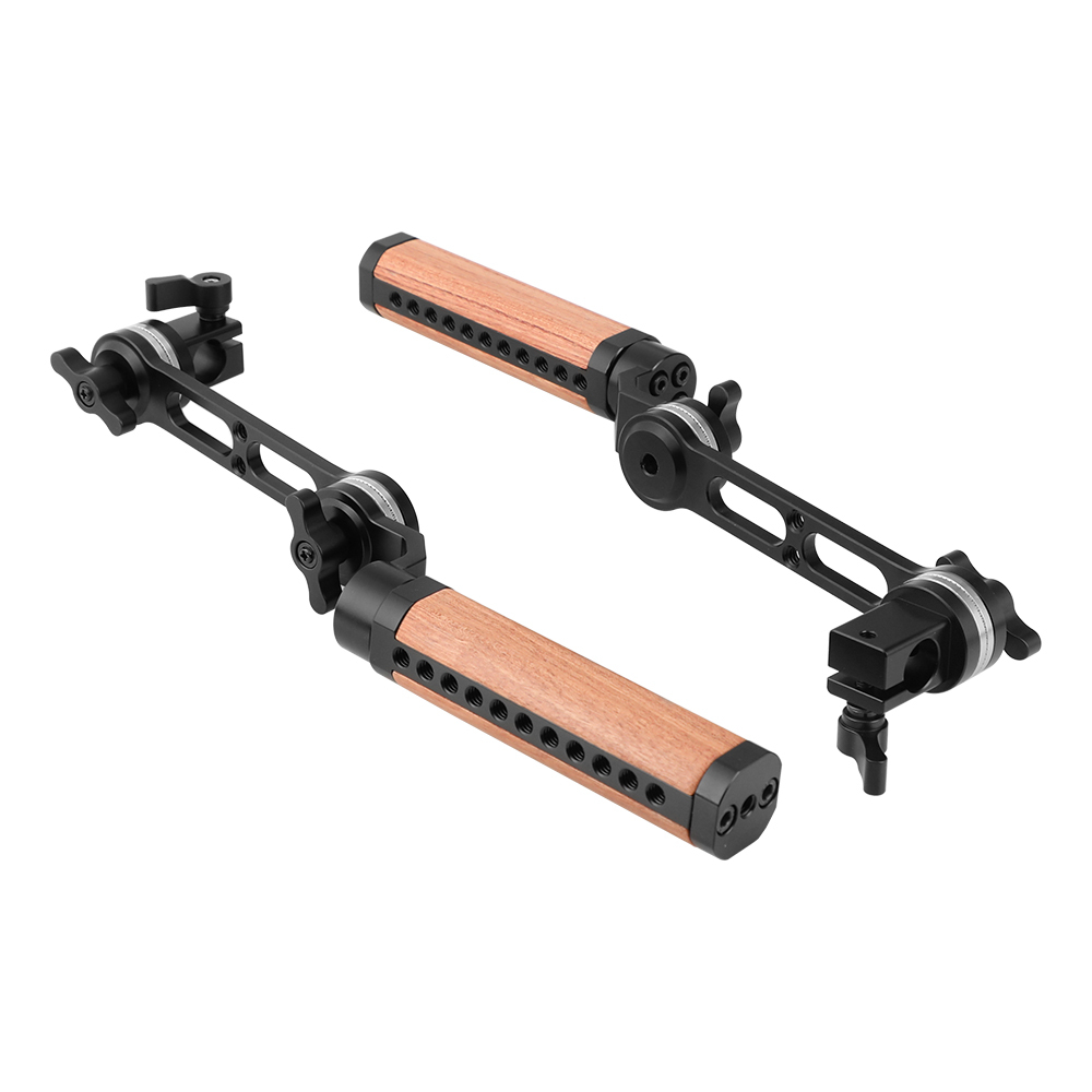 CAMVATE Adjustable Wooden Handgrip With ARRI Rosette Style Connection Joint & 15mm Single Rod Clamp (A Pair)