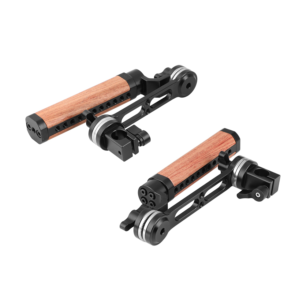 CAMVATE Adjustable Wooden Handgrip With ARRI Rosette Style Connection Joint & 15mm Single Rod Clamp (A Pair)