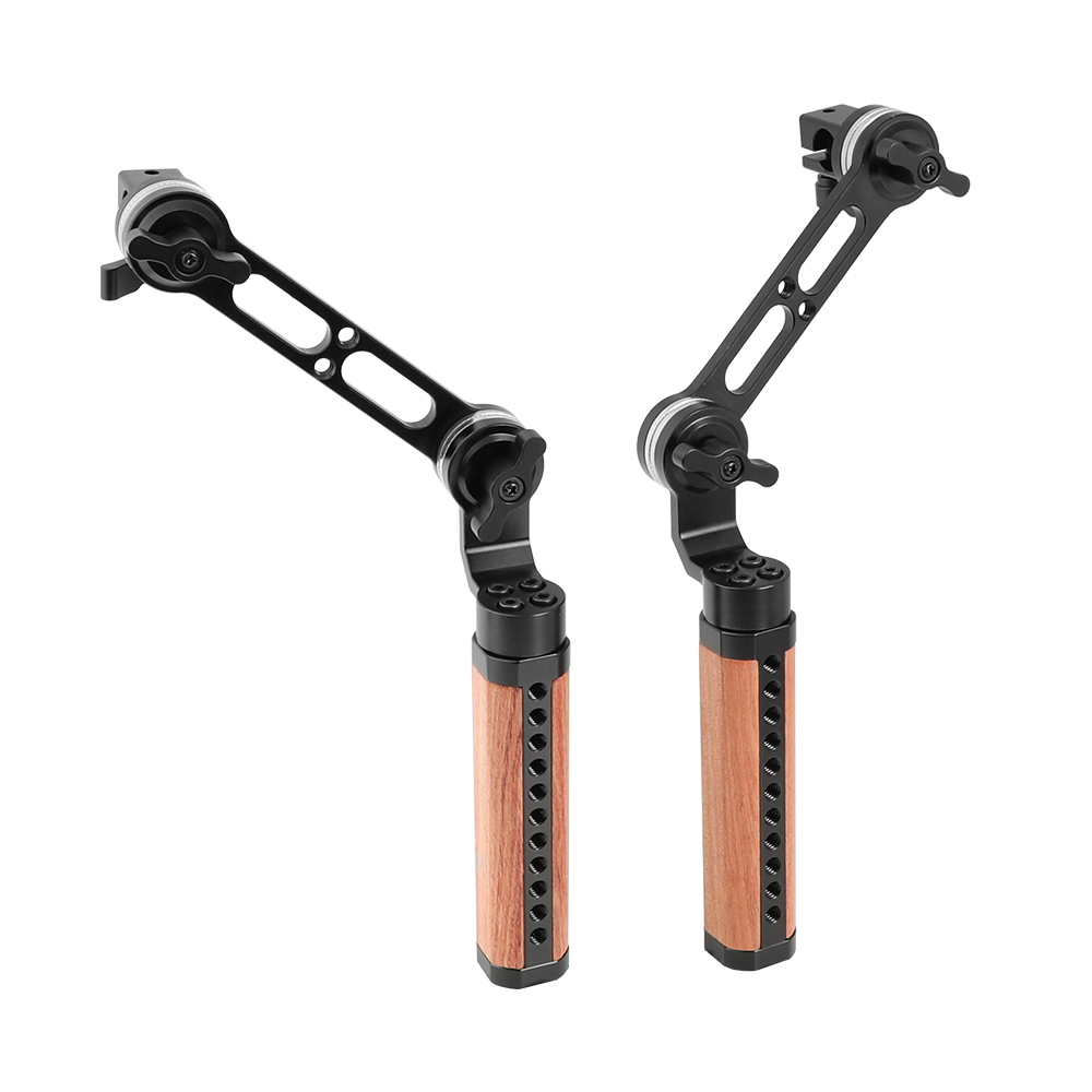 CAMVATE Adjustable Wooden Handgrip With ARRI Rosette Style Connection Joint & 15mm Single Rod Clamp (A Pair)