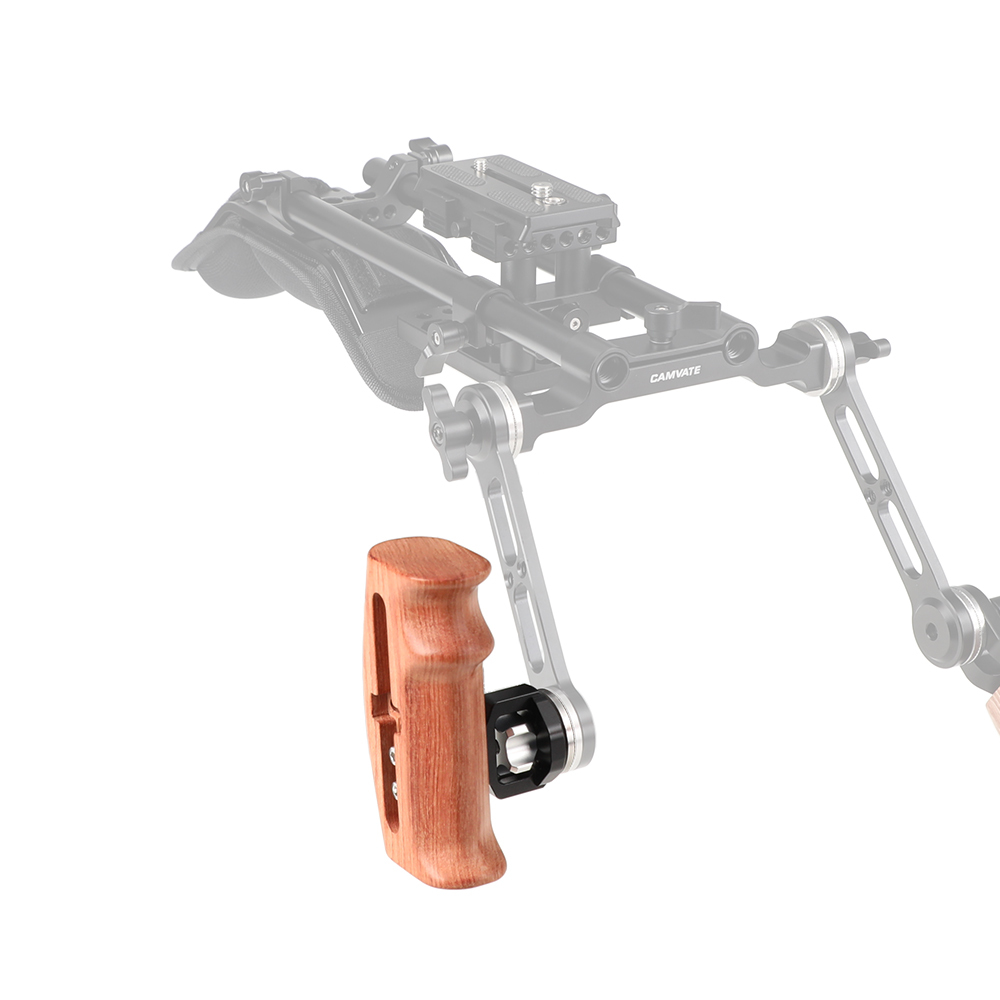 CAMVATE Adjustable Wooden Handgrip With Rosette Mount M6 Thumbscrew Connection For DLSR Camera Cage Kit (Either Side)