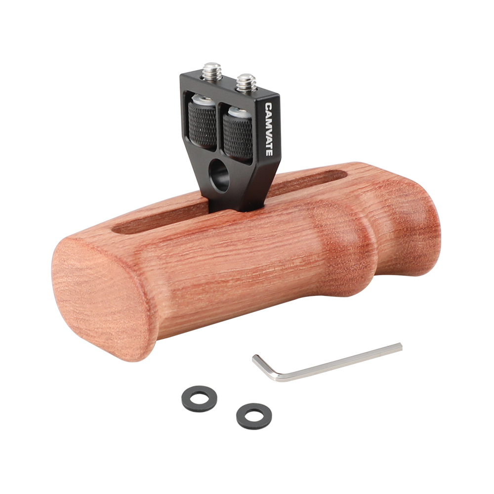 CAMVATE Wooden Hand Grip Either Side With 1/4" Mounting Screws Connector For DSLR Camera Cage (Brazilian Wood)