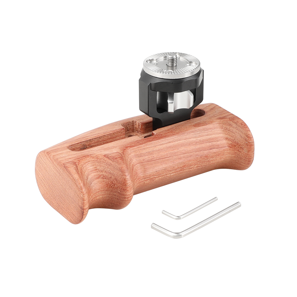 CAMVATE Adjustable Wooden Handgrip With Rosette Mount M6 Thumbscrew Connection For DLSR Camera Cage Kit (Either Side)