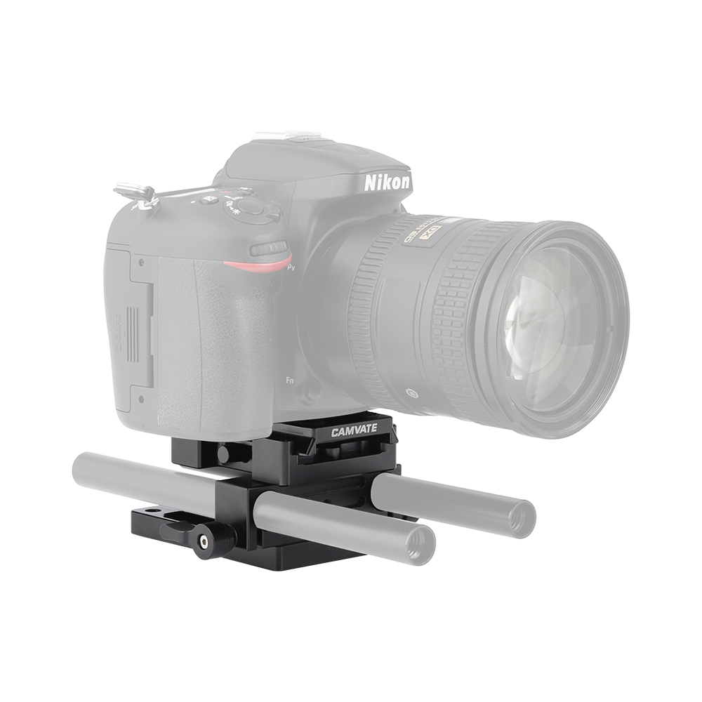 CAMVATE QR Manfrotto Connect Adapter With Sliding Mounting Plate + Base Plate + 15mm Dual Rod Clamp