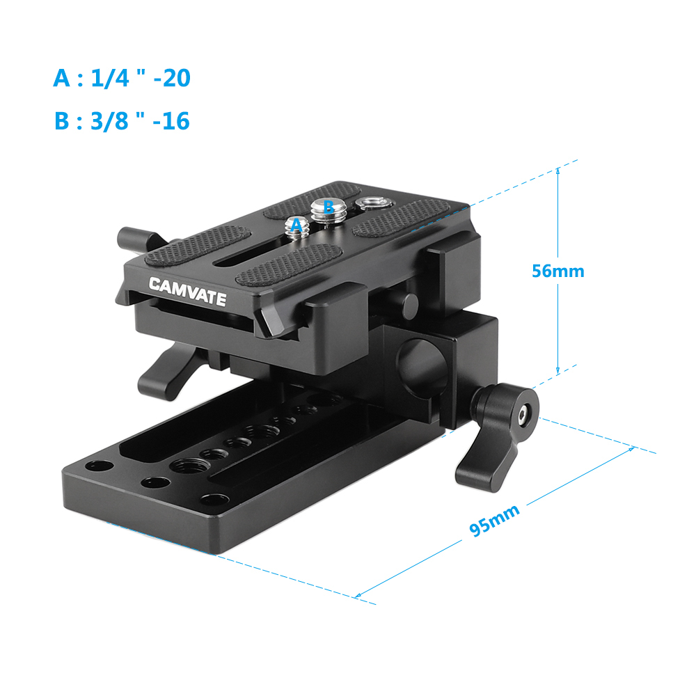 CAMVATE QR Manfrotto Connect Adapter With Sliding Mounting Plate + Base Plate + 15mm Dual Rod Clamp