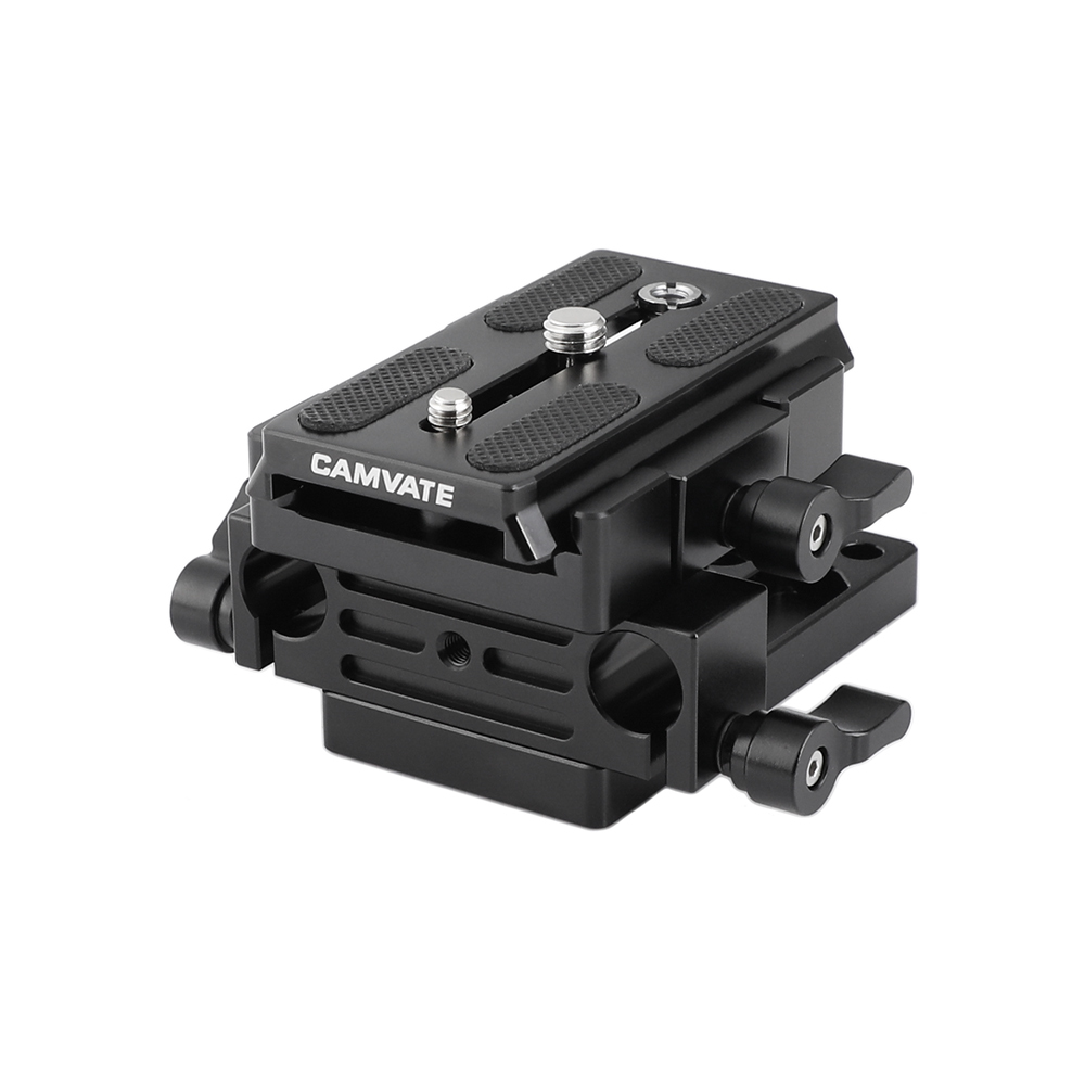 CAMVATE QR Manfrotto Connect Adapter With Sliding Mounting Plate + Base Plate + 15mm Dual Rod Clamp