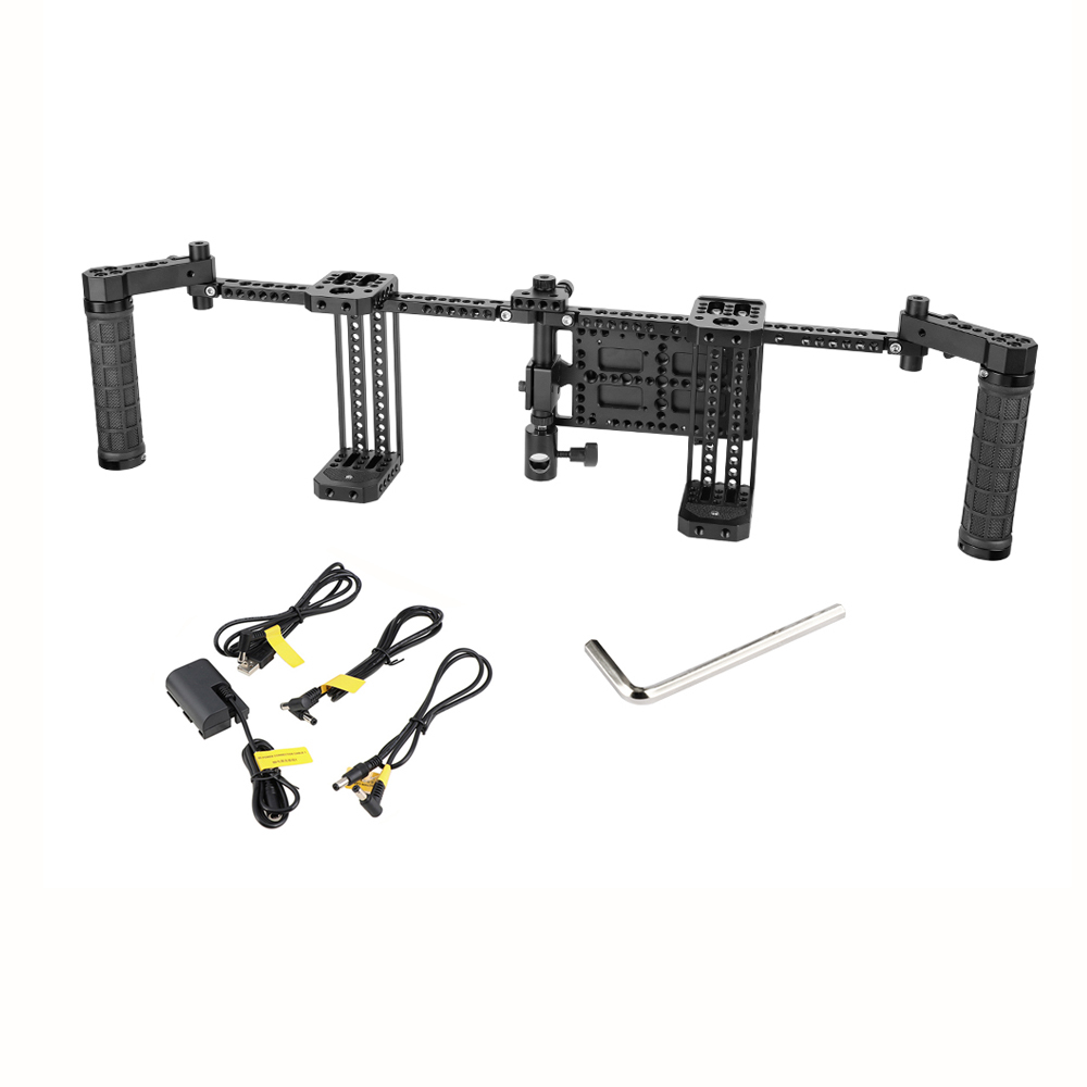 CAMVATE 7" Dual Director's Monitor Cage Rig With Rubber Grips & Power Supply Splitter