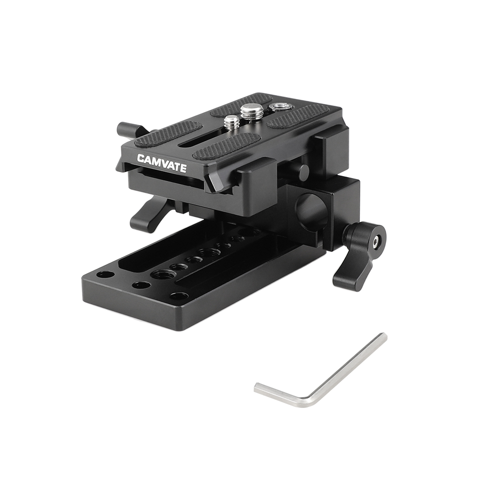 CAMVATE QR Manfrotto Connect Adapter With Sliding Mounting Plate + Base Plate + 15mm Dual Rod Clamp