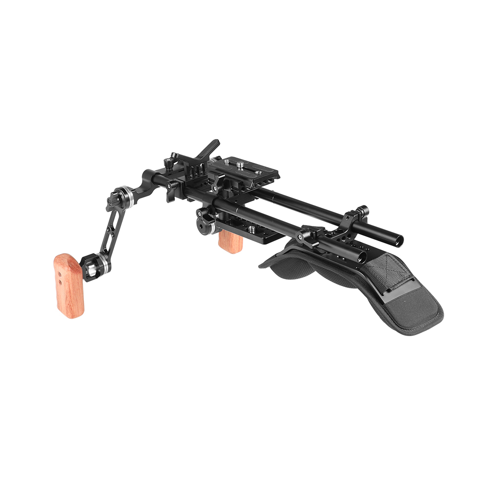 CAMVATE Pro Shoulder Mount Rig With Manfrotto QR Baseplate & Adjustable Rosette Wooden Grip & Lens Support For DSLR Camera & DV Camcorder